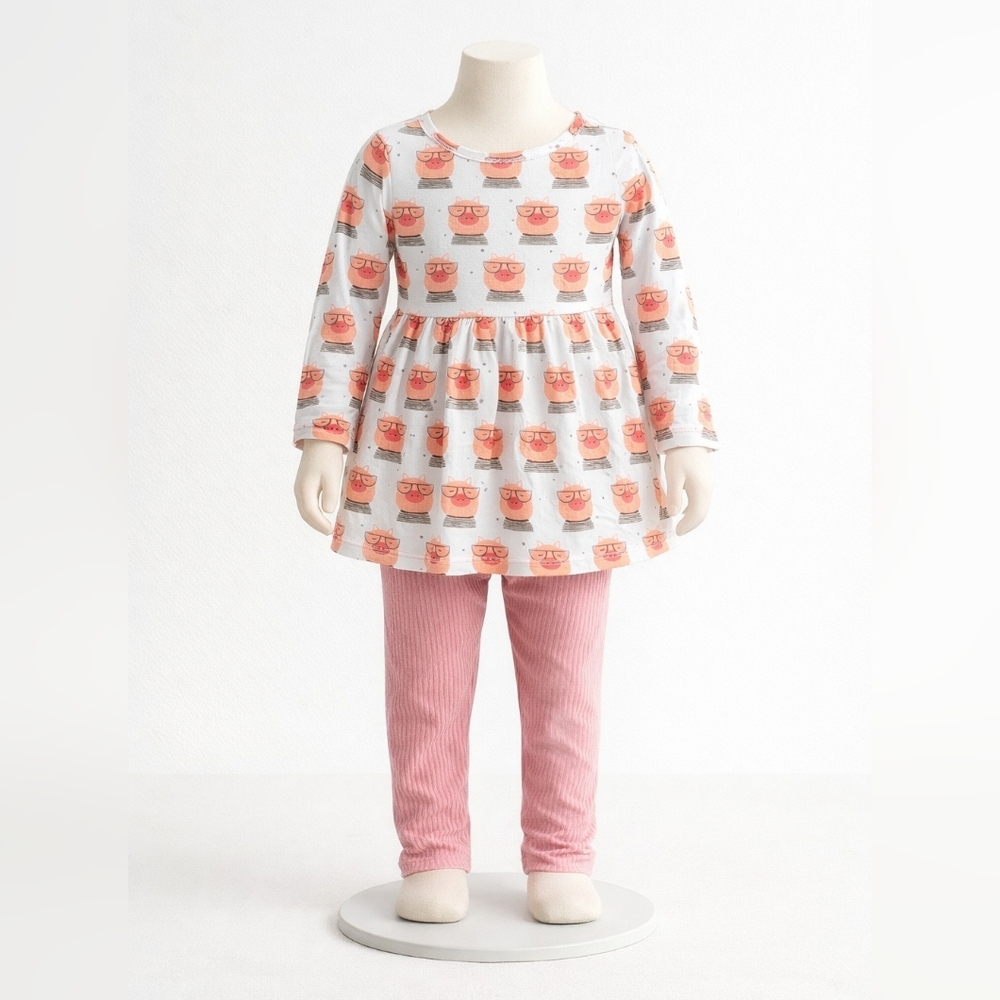 LITTLE BUM BUMS Adorable Pink and White Kids Pajama Set 3T